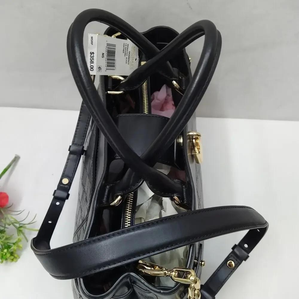 Michael Kors Gramercy Black Leather Lock Double Satchel Shoulder Bag - $358